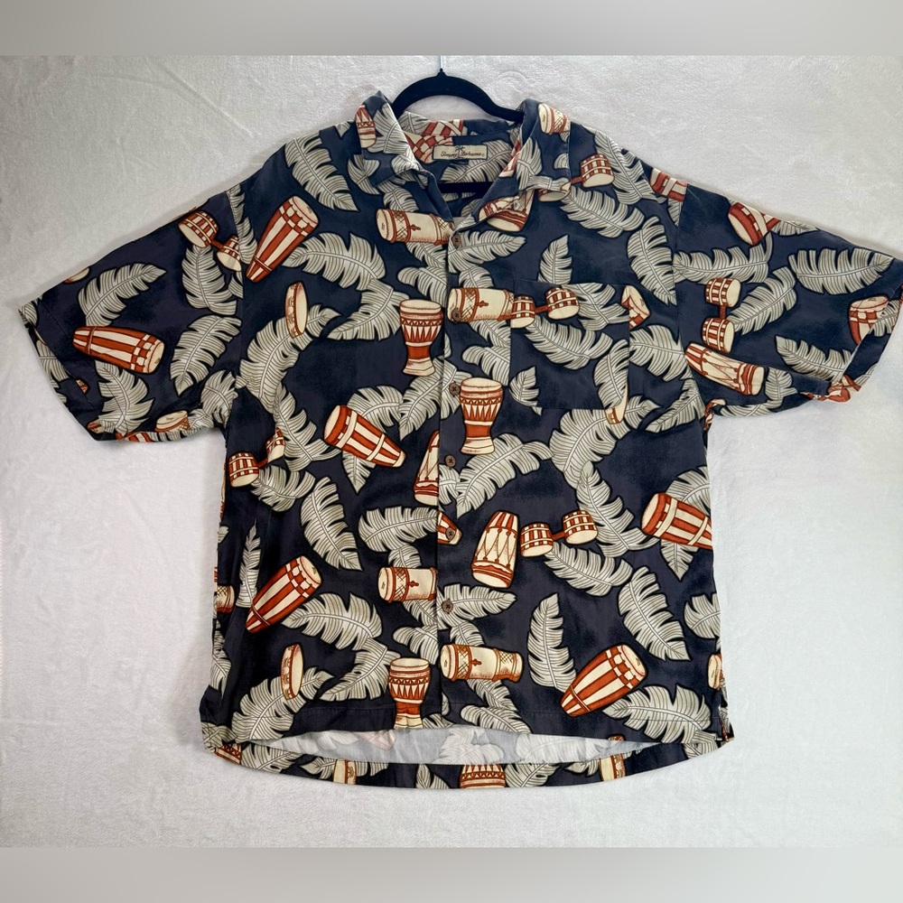 Tommy Bahama Palm Bongo Silk Short Sleeve Button Down Shirt XL beach vacation